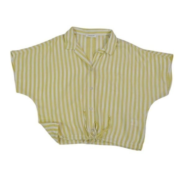 Beachlunchlounge Womens Yellow & White Striped Short Sleeve Crop Top S. - Picture 5 of 9